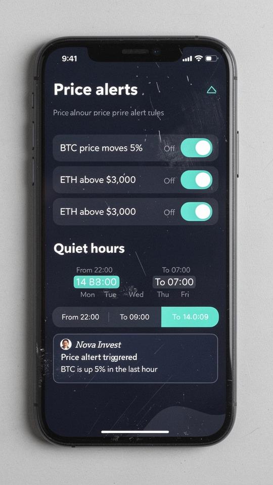 Mockup: Preis- und News-Alerts mit Ruhezeiten